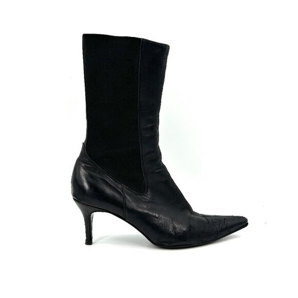 DOLCE & GABBANA *Flawed* Black Leather Pointed Toe Heeled Half Calf Booties 39.5 - Picture 1 of 13